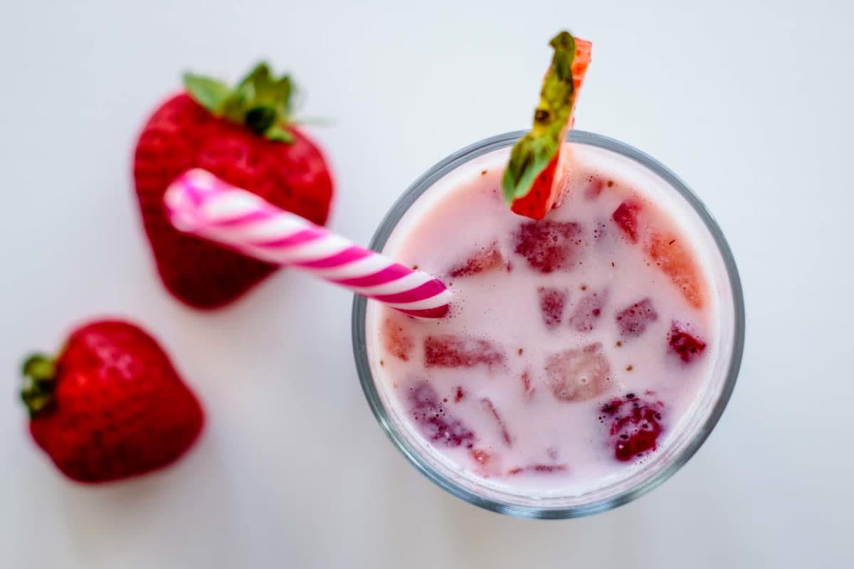 <p>Milk + Pop</p><p>Strawberry Milk made with fresh ingredients.</p><p><strong>Get the recipe: <a href="https://milkandpop.com/strawberry-milk-korean" rel="nofollow noopener" target="_blank" data-ylk="slk:Korean Strawberry Milk;elm:context_link;itc:0;sec:content-canvas" class="link rapid-noclick-resp">Korean Strawberry Milk</a></strong></p>