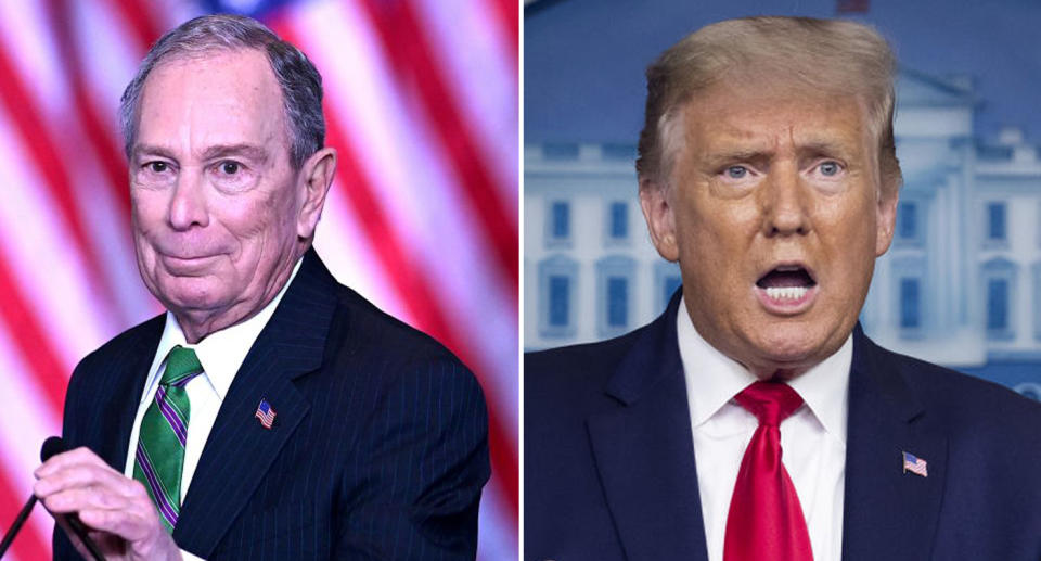 Michael Bloomberg seen (left) and president Donald Trump (right).