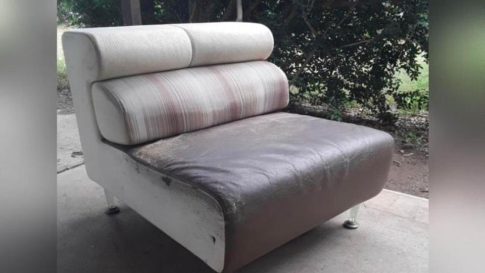 Queensland man George told 7News he donated the grey and brown leather couch to an op-shop in the state’s southeast earlier this year. Picture: 7News