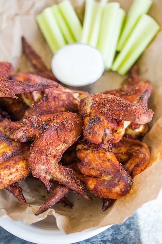 <p>Brown Eyed Baker</p><p>A flavor-packed dry rub and meat that falls off the bone make these easy wings a winner.</p><p><strong>Get the recipe: <a href="https://www.browneyedbaker.com/crispy-baked-chicken-wings/" rel="nofollow noopener" target="_blank" data-ylk="slk:Dry-Rubbed Crispy Baked Chicken Wings;elm:context_link;itc:0;sec:content-canvas" class="link ">Dry-Rubbed Crispy Baked Chicken Wings</a></strong></p>