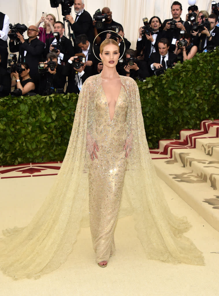 <p>Rosie Huntington-Whiteley in Ralph Lauren. (Photo: Getty Images) </p>