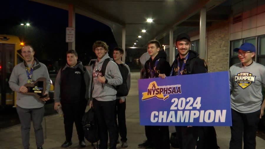 <em>The Corning boys bowling team returned home with a police escort, following their first ever state title win.</em>