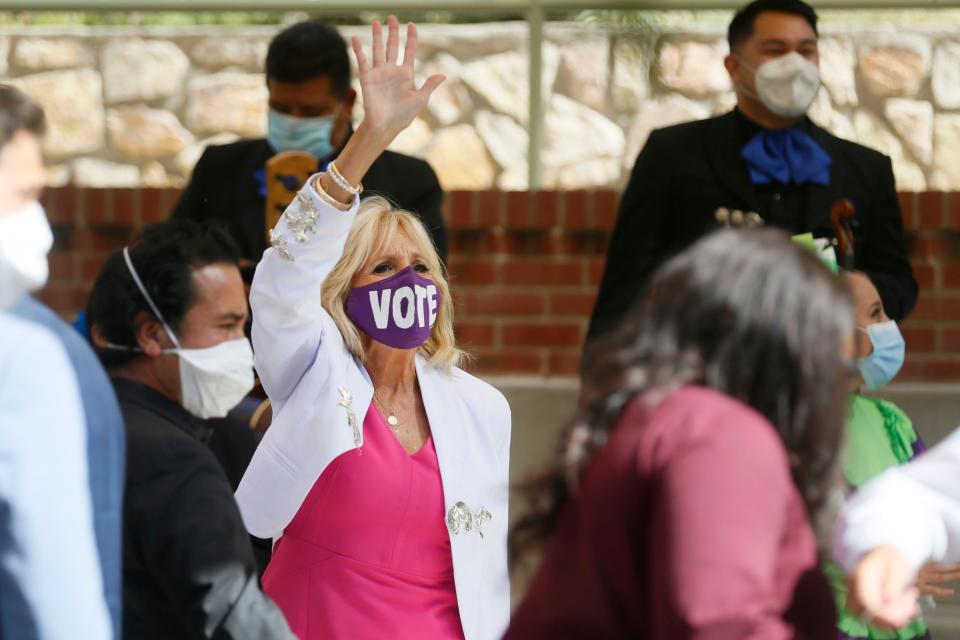 Jill Biden, the wife of Democratic presidential candidate Joe Biden, speaks at the undergraduate learning center at UTEP Tuesday, Oct. 13, in El Paso. Biden came to El Paso to encourage people to early vote.