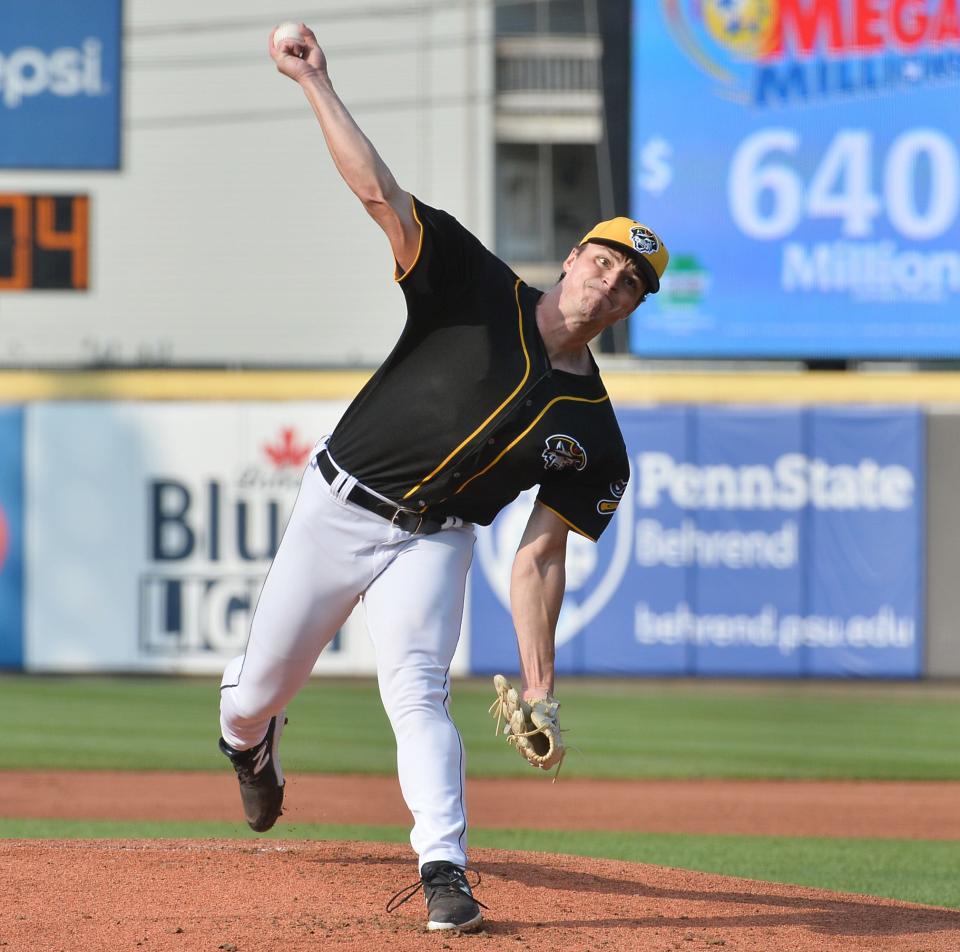 Erie SeaWolves starting pitcher Tyler Mattison throws against the Akron RubberDucks at UPMC Park in Erie on July 25, 2023.