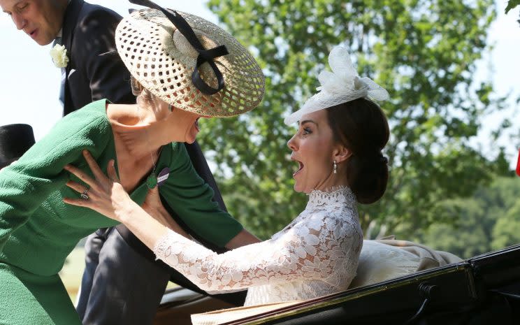 Kate Middleton caught Sophie, Countess of Wessex as she tripped and fell. (Photo: Getty Images)