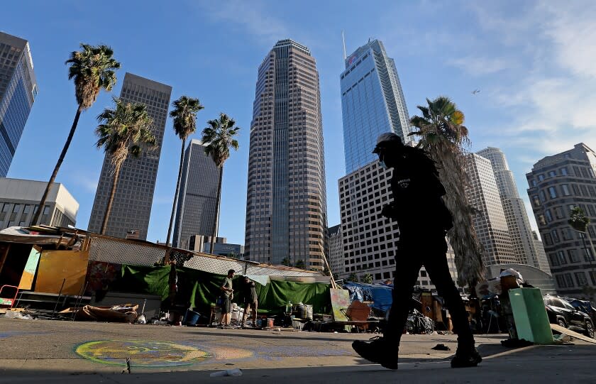 A homeless encampment in downtown Los Angeles on Monday, Nov. 15, 2021.