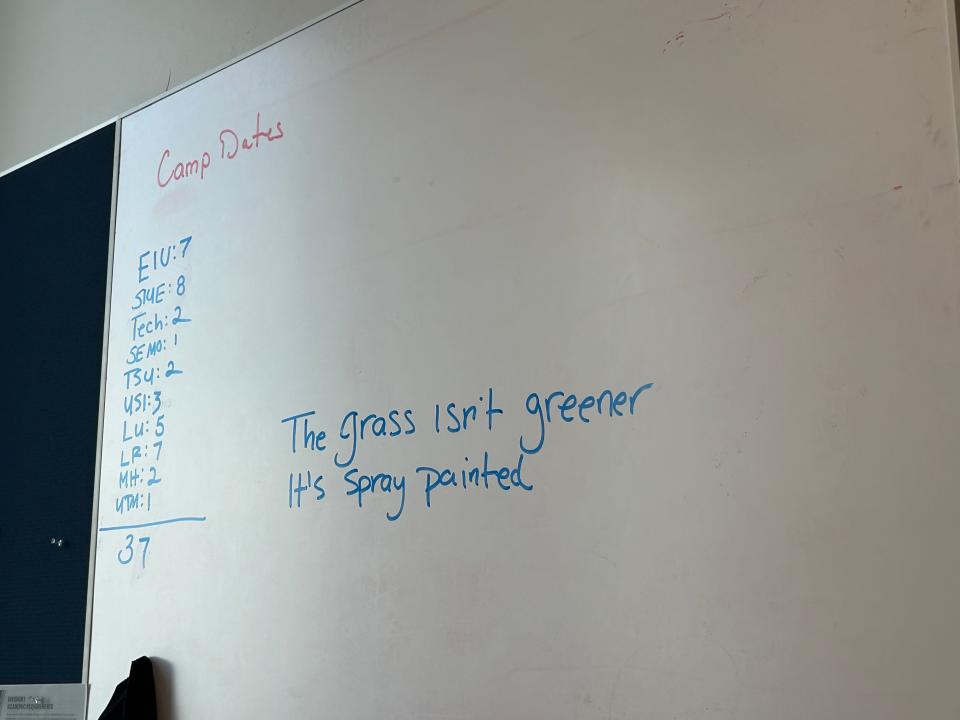 The message coach Stan Gouard wrote on his whiteboard.
