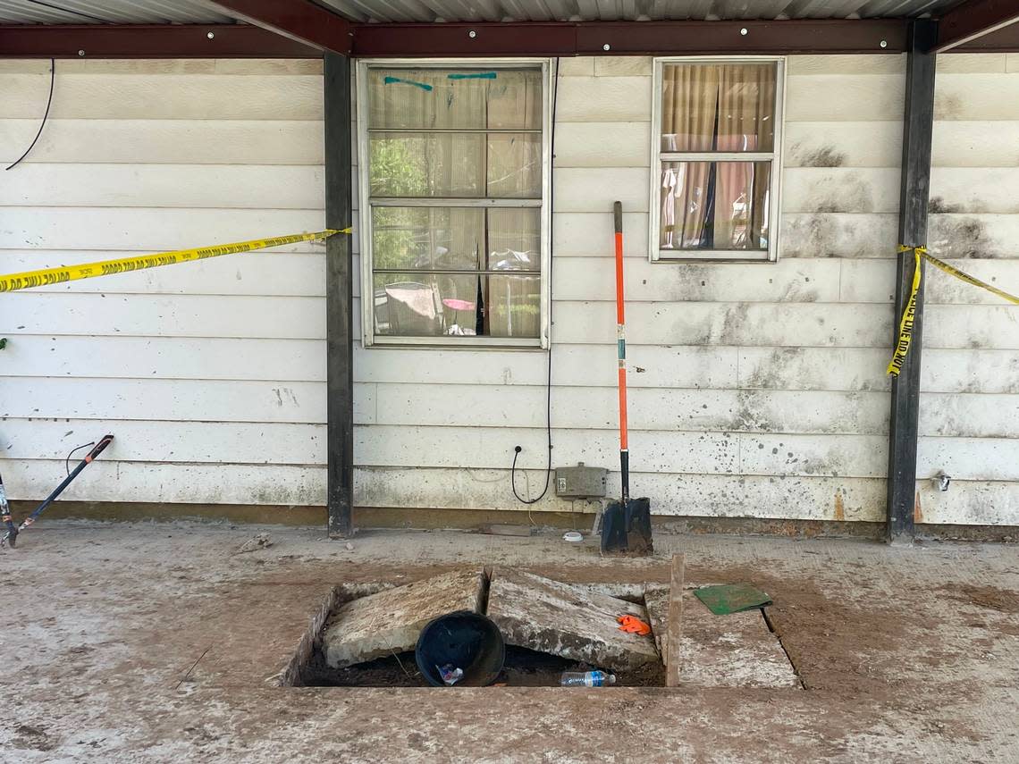 Investigators dug a hole in a concrete patio on the property where a missing 6-year-old’s family had been staying in Everman, Texas, but they did not find evidence to lead them to the child.