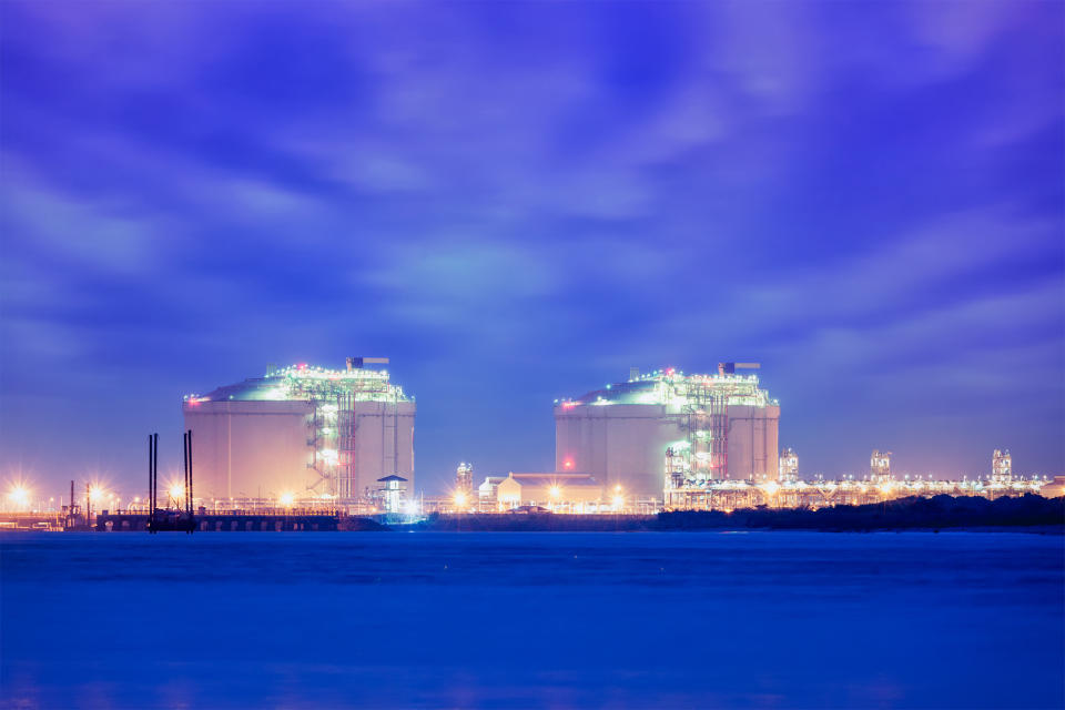 An LNG facility at twilight.