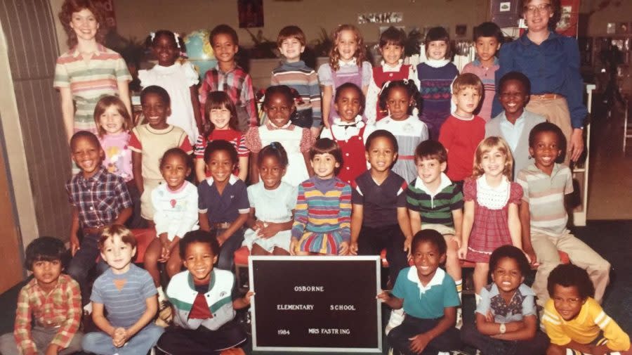 Yemi Mobolade and his elementary school in Nigeria (1984), Courtesy: Vanessa Zink, City of Colorado Springs Communications Officer