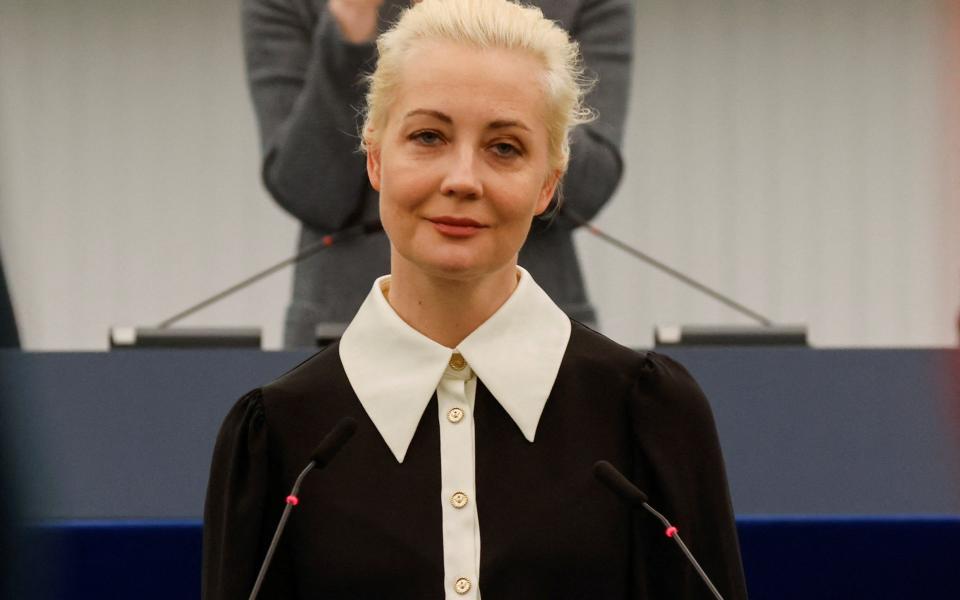 Yulia Navalnaya addressing the European Parliament on February 28