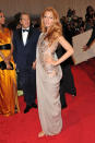 <p>Blake Lively was a vision in this Grecian-inspired draped dress with an illusion bodice and silver pailette embroidery at the 2011 Met Gala.</p>