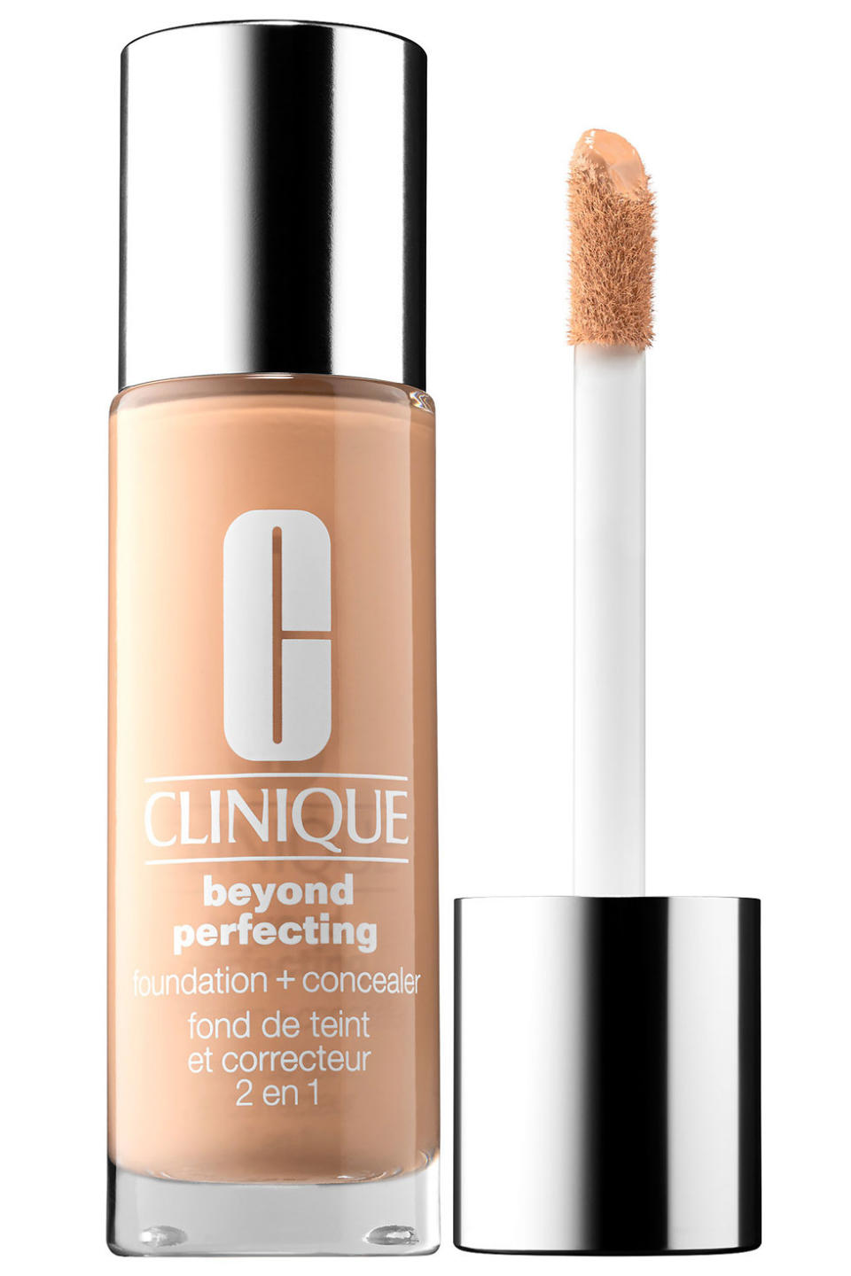 <p>Tap a few dots under your eyes to use the formula as a concealer, tap a few more—and blend—to get foundation-level coverage. </p><p><strong>Clinique</strong> Beyond Perfecting Foundation + Concealer, $28, <a rel="nofollow noopener" href="http://www.sephora.com/beyond-perfecting-foundation-concealer-P393325?skuId=1744697&om_mmc=ppc-GG_381463959_27499858959_pla-178156407879_1744697_97594816239_9004072_c&country_switch=us&lang=en&gclid=Cj0KEQjwrYbIBRCgnY-OluOk89EBEiQAZER58pozgHG80gOuXm38TzO9gFtzV9_jLbeWDfuqluAnuqYaAt9B8P8HAQ&gclsrc=aw.ds" target="_blank" data-ylk="slk:sephora.com;elm:context_link;itc:0;sec:content-canvas" class="link ">sephora.com</a>.</p>