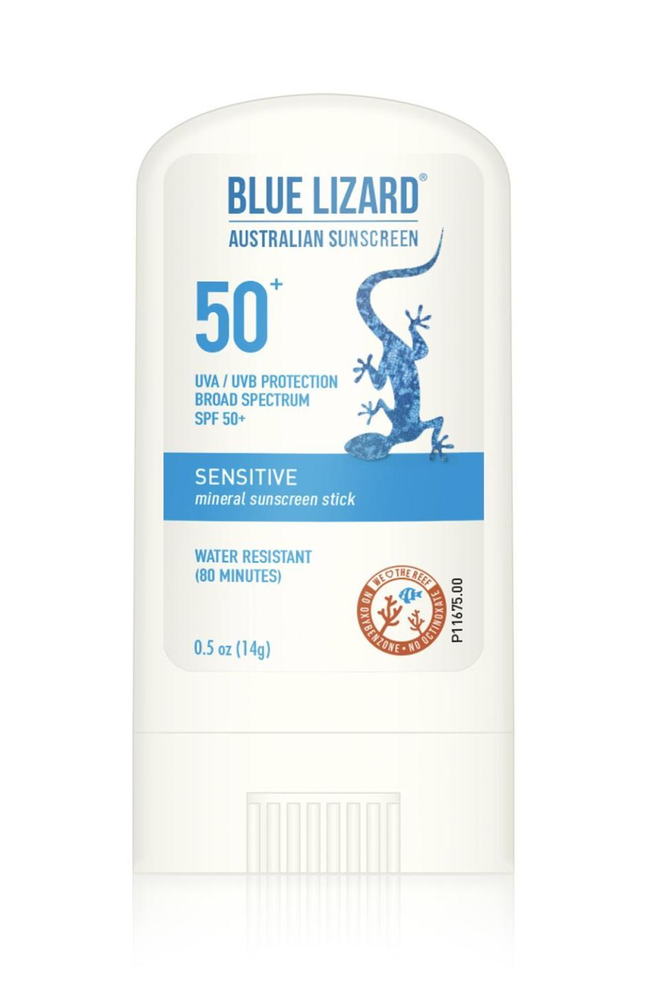 11) Blue Lizard Sensitive Mineral Sunscreen Stick SPF 50+