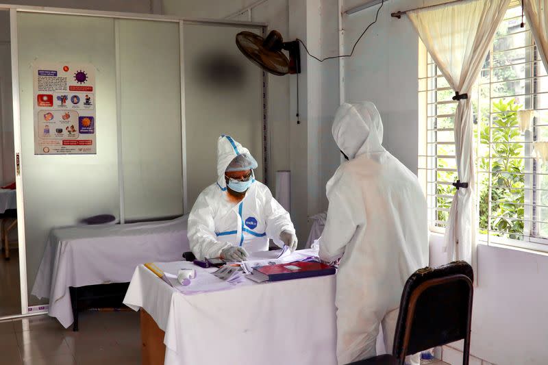 An emergency medical center is pictured inside a garment factory, as factories reopened after the government has eased the restrictions amid concerns over the coronavirus disease (COVID-19) outbreak in Dhaka