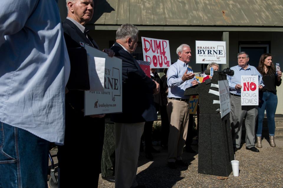 U.S. Senate candidate Bradley Byrne holds a press conference at Farmers Market Cafe in Montgomery, Ala., on Tuesday, Jan. 28, 2020.