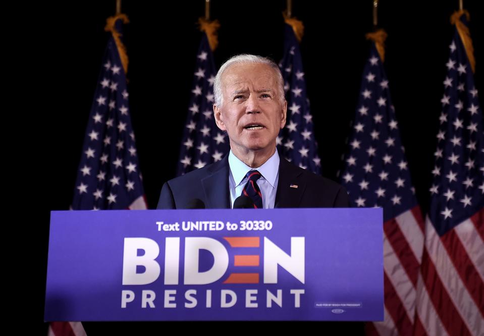 In this file photo taken on September 24, 2019 Democratic presidential hopeful Joe Biden makes a statement on Ukraine during a press conference at the Hotel Du Pont in Wilmington, Delaware. - Joe Biden may have inadvertently triggered the scandal now threatening Donald Trump's presidency, but it has also impacted his own White House bid and the Democrat could soon learn whether it dooms his candidacy or bolsters it.