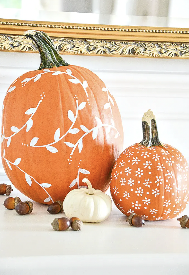 6) White Floral Patterned Pumpkin