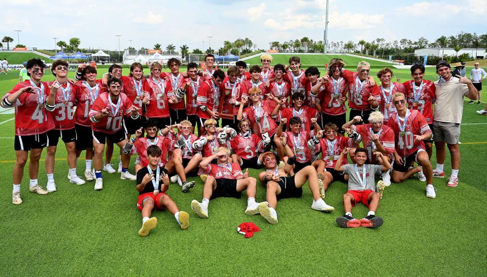 St. Andrew’s boy lacrosse after beating the Bolles School for the boys 1A lacrosse state championship in Naples on Friday.