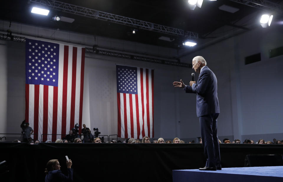 Former Vice President and Democratic presidential candidate Joe Biden speaks during a gun safety forum Wednesday, Oct. 2, 2019, in Las Vegas. (AP Photo/John Locher)