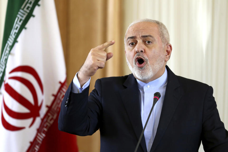 Iranian Foreign Minister Mohammad Javad Zarif speaks at a news conference in Tehran, Iran, Wednesday, Feb. 13, 2019. An American-led meeting on the Mideast in Warsaw, which started Wednesday, was initially pegged to focus entirely on Iran. However, the U.S. subsequently made it about the broader Middle East, to boost participation. Zarif on Wednesday predicted the Warsaw summit would not be productive for the U.S. "I believe it's dead on arrival or dead before arrival," he said. (AP Photo/Ebrahim Noroozi)