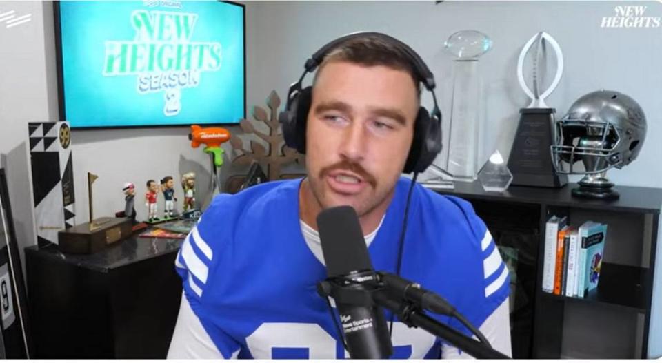 Travis Kelce was wearing a No. 87 BYU jersey for his podcast.