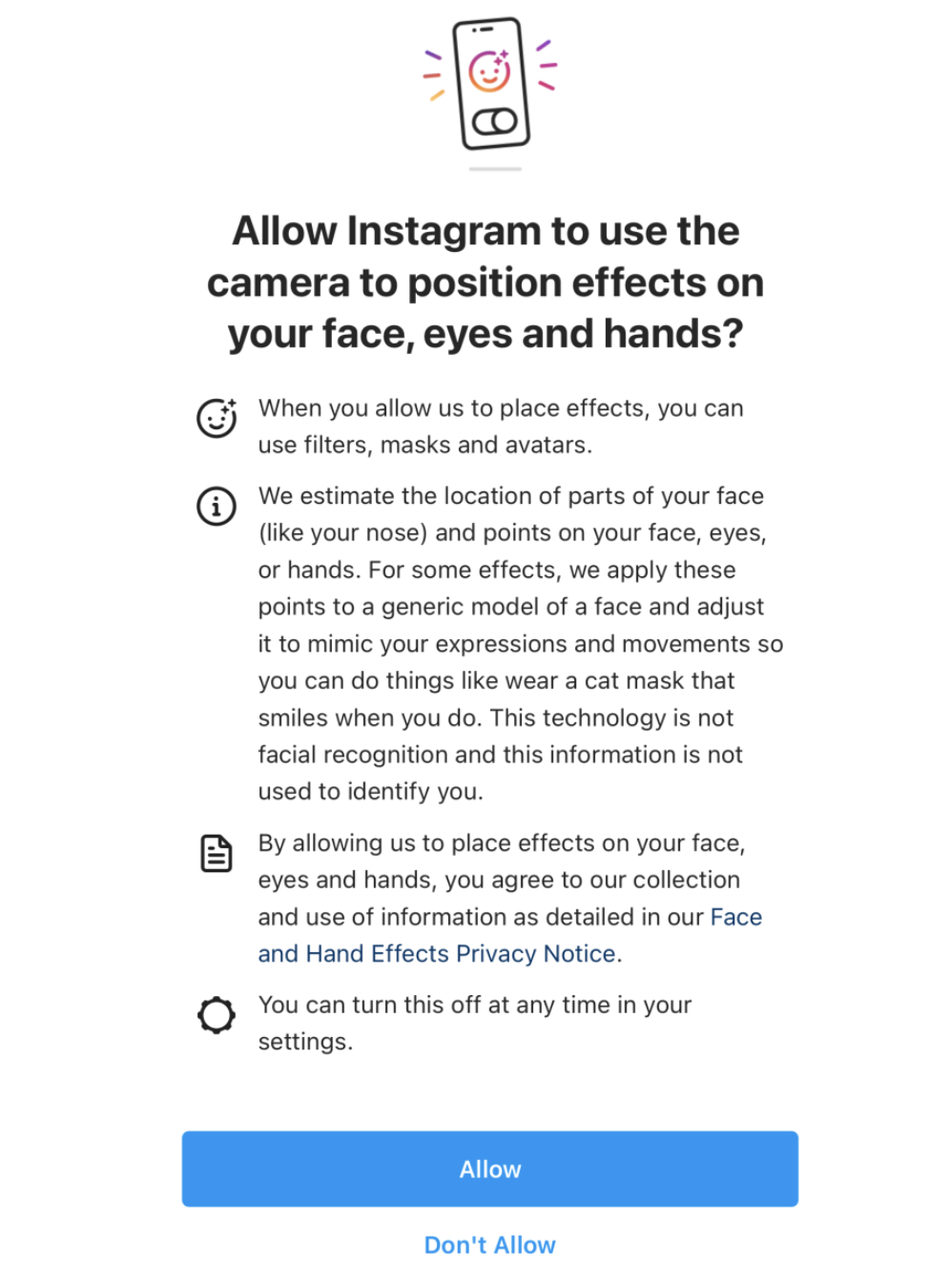 Meta will allow users to opt-in to face augmenting filters, mask and avatars. (Photo: Meta/Instagram)