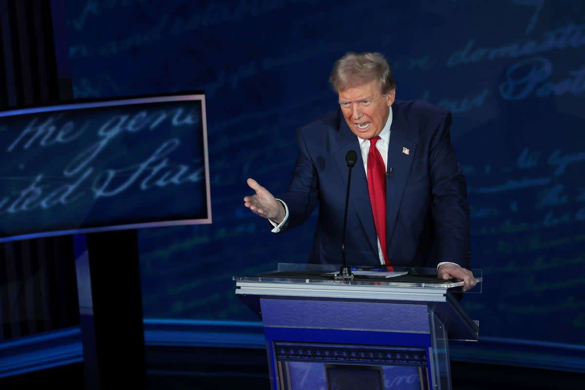 Former president retold the false story on the debate stage (pictured) despite it being debunked by police one day earlier (Getty Images)