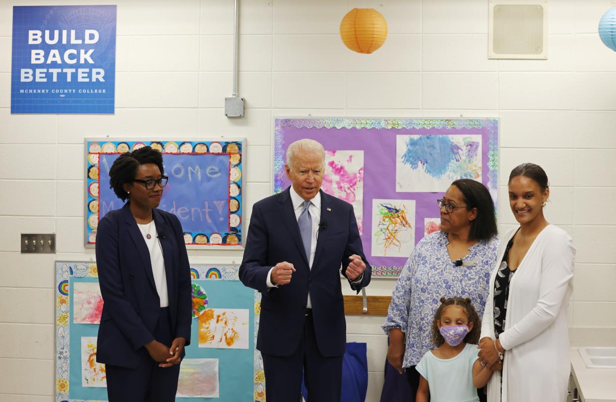 US President Joe Biden tours the Children's Learning Center at McHenry County College during a visit to northwest Chicago suburb Crystal Lake, Illinois, US, 7 July 2021 (REUTERS)