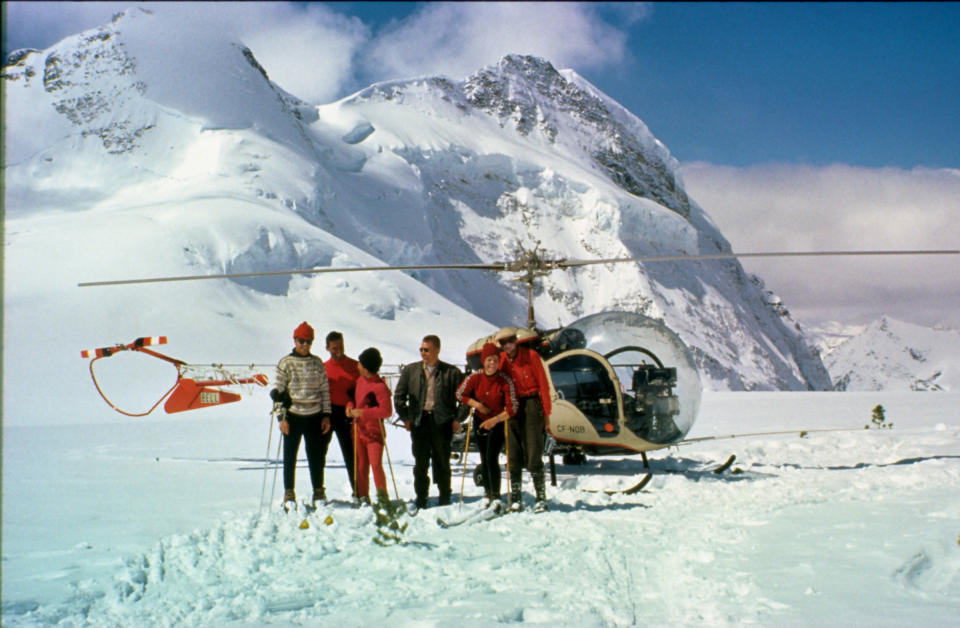 Hans Gmoser and the first crew heliskiing in the Bugaboos in British Columbia, Canada in 1969<span class="copyright">Courtesy CMH</span>