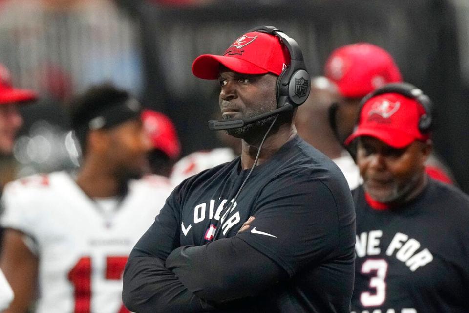 Tampa Bay Buccaneers head coach Todd Bowles is shown during an NFL football game against the Atlanta Falcons on Jan. 8, 2023, in Atlanta.