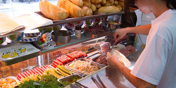 <b>Banh Mi, Vietnam</b> These French baguettes are sliced lengthwise and slathered in mayonnaise and a thin spread of pâté, very French. Then add barbecued pork, or Vietnamese-style pork meatballs, vegetables, and fresh chili or chili sauce and you will be back!