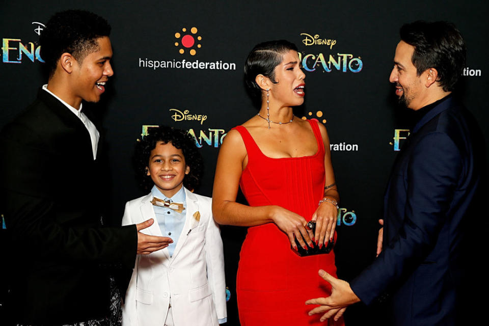 Lin with three of the cast members of Encanto at the film's premiere