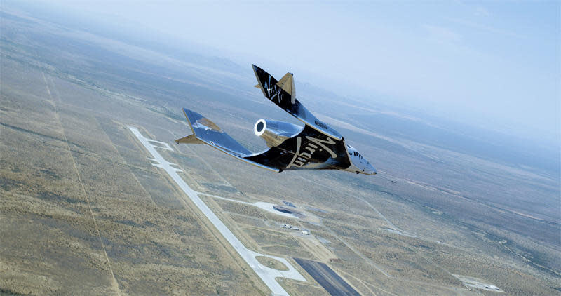 Virgin Galactic's spaceplane VSS Unity glides toward landing after a test flight. / Credit: Virgin Galactic