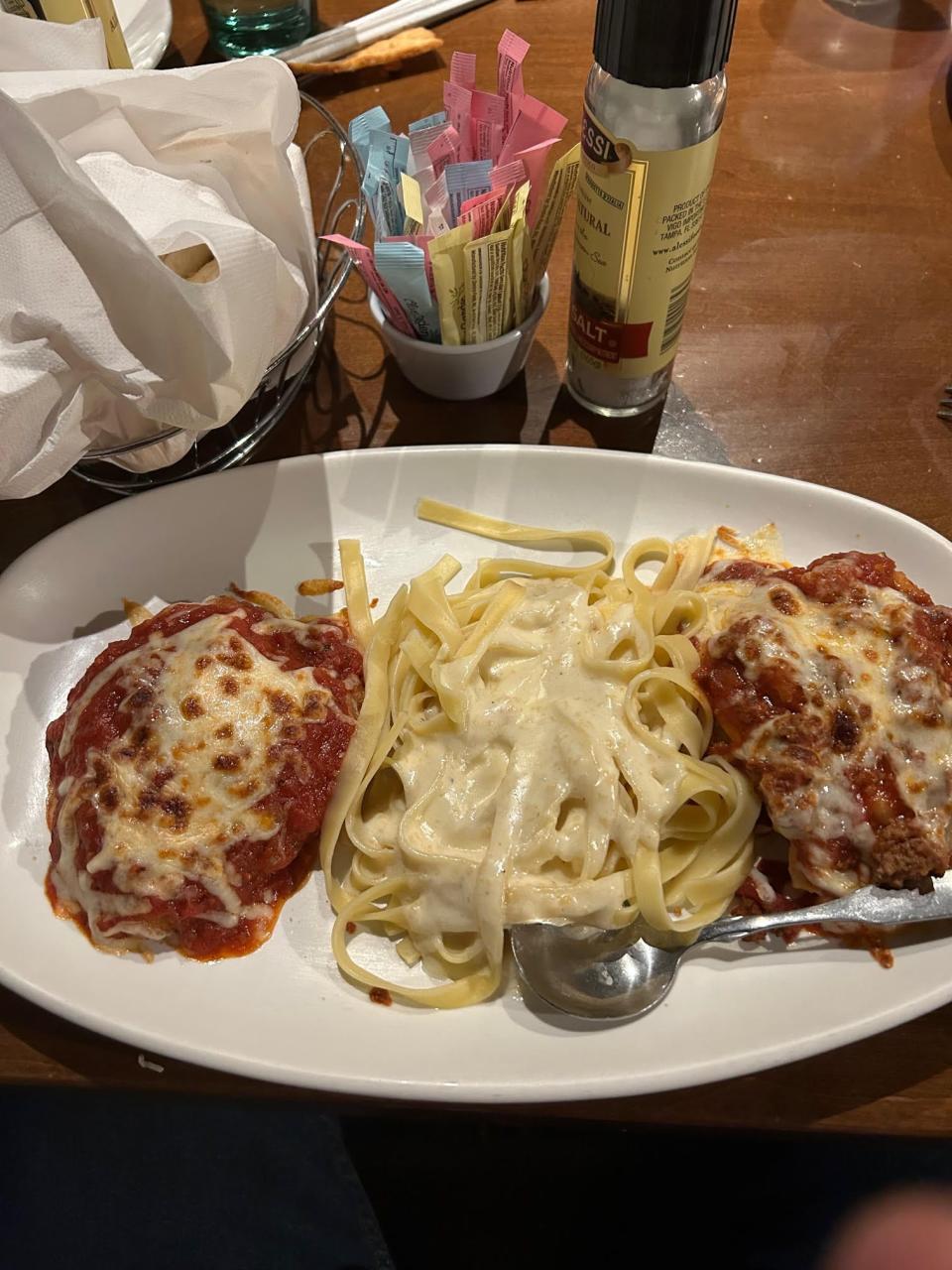 A trip of cheesy Italian dishes at Olive Garden.