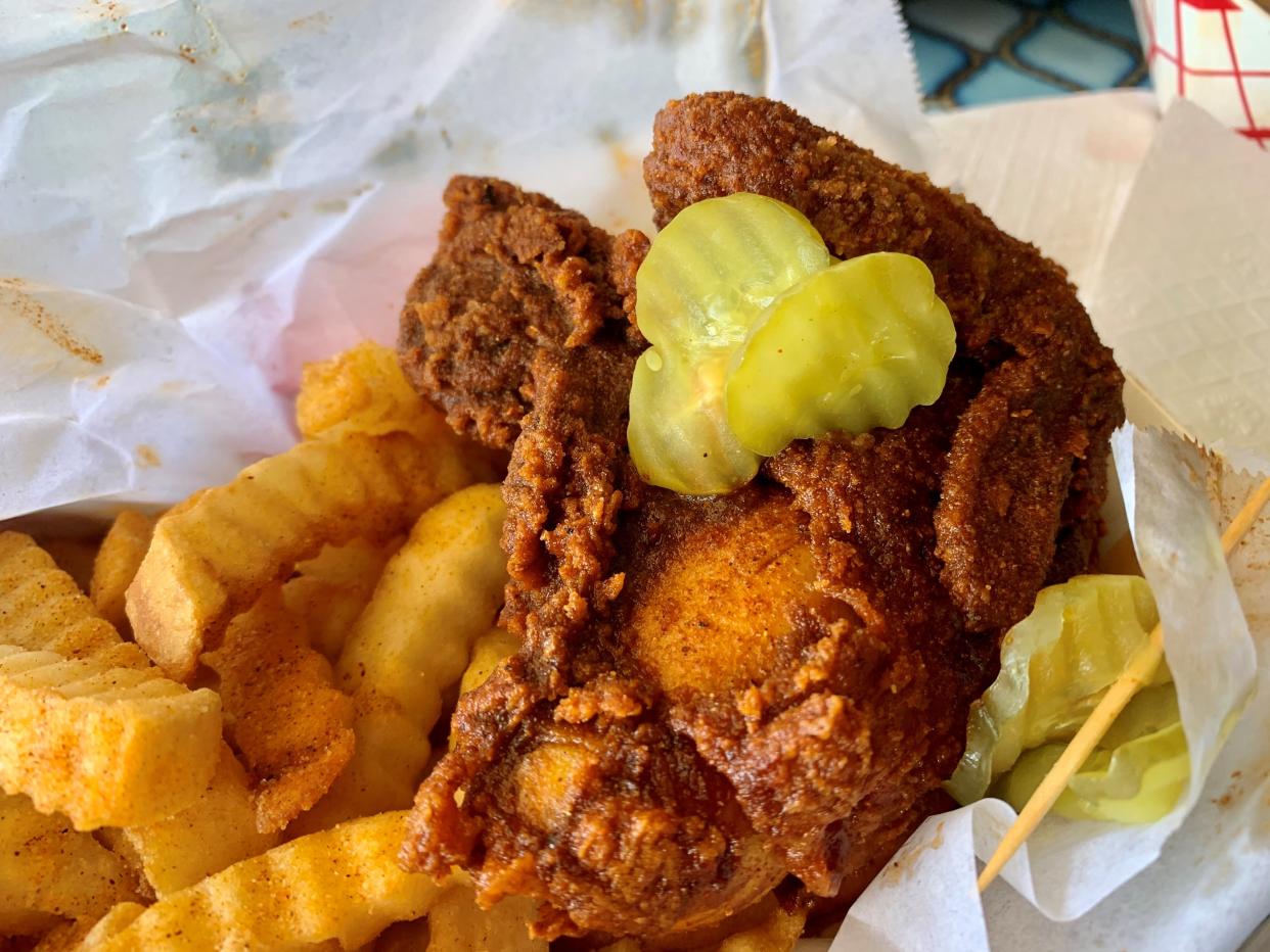 Breast quarter and fries from Prince's Hot Chicken in South Nashville on March 26, 2022