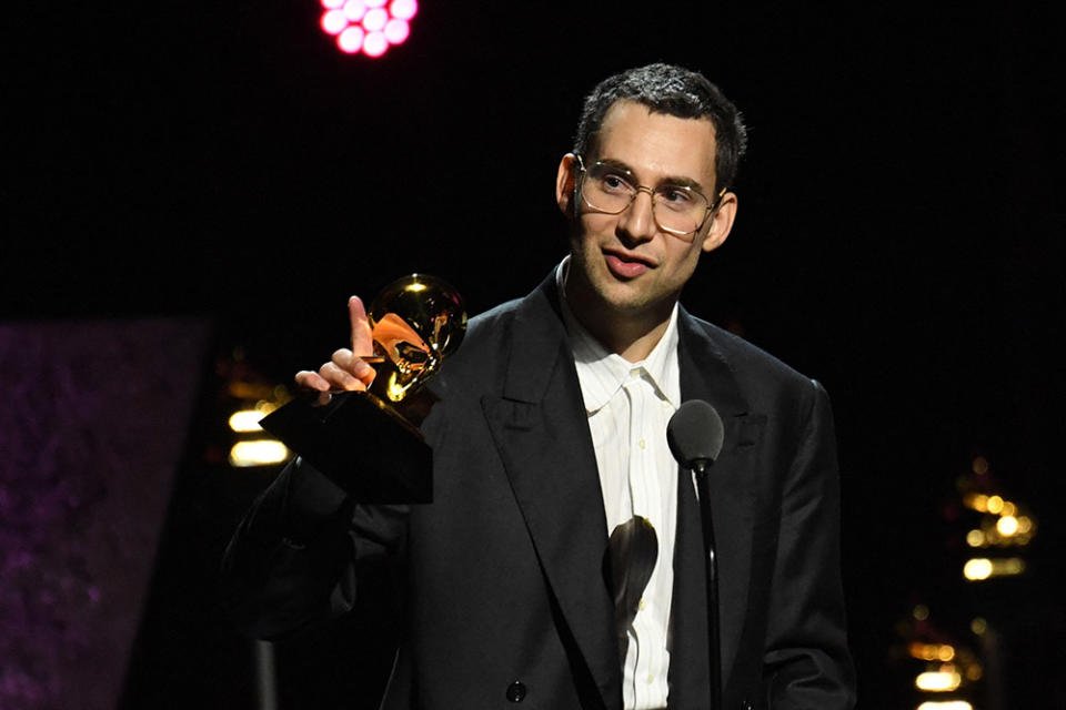 Jack Antonoff accepts his producer of the year Grammy (non-classical) during the pre-telecast.