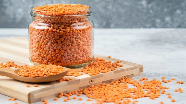 red lentils stored in jar