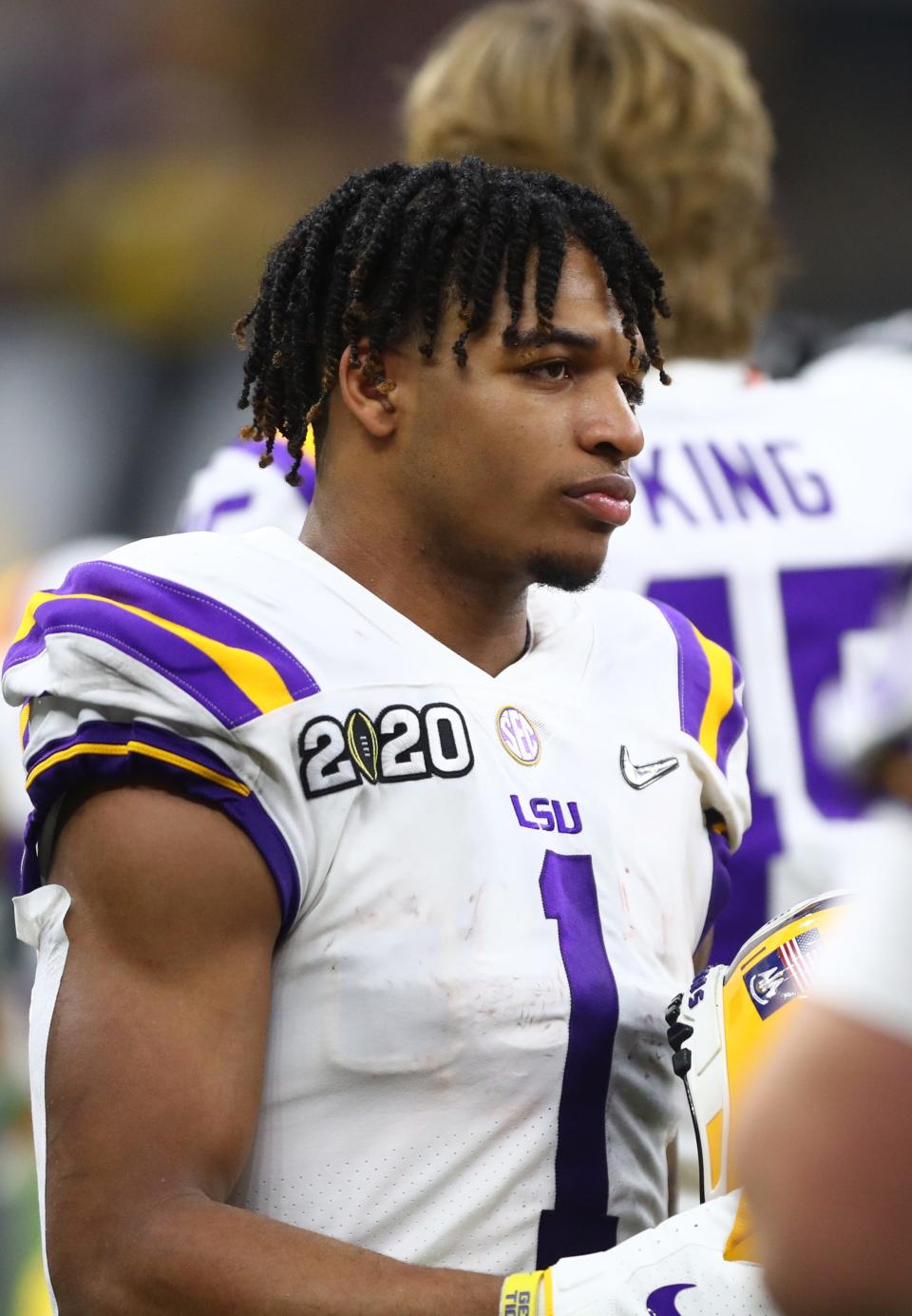 LSU receiver Ja'Marr Chase in the College Football Playoff national championship game Jan. 13, 2020 in New Orleans, Louisiana.