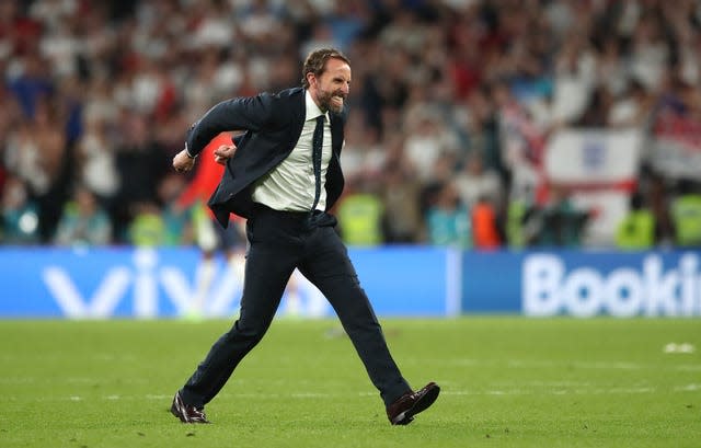 Gareth Southgate celebrates victory over Denmark