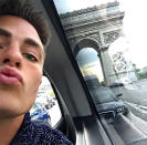 <p>Colton Haynes touches down in “THE. CITY. OF. LOVE.,” snapping this quick selfie as he passes the Arc de Triomphe. </p>