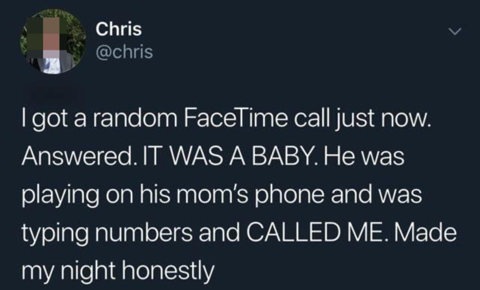 tweet about a person getting a random call from a baby they dont know