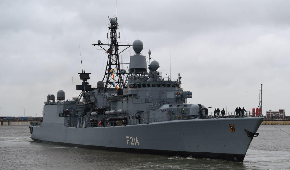 The frigate "Lubeck" arriving to the Wilhelmshaven Naval Base, Germany, on Nov. 10, 2017.<span class="copyright">Carmen Jaspersen—picture alliance via Getty Images</span>