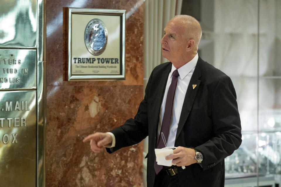 FILE - In this Jan. 5, 2017 file photo, Keith Schiller, Donald Trump's private security director, arrives at Trump Tower in New York. Schiller’s relationship with Trump began at the Manhattan District Attorney’s office in the late 1990s. (AP Photo/Andrew Harnik, File)