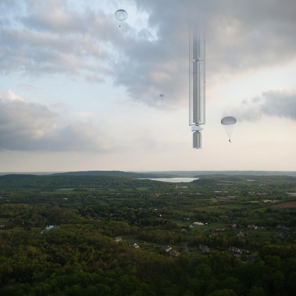 The concept art suggest residents would parachute from the building - Credit: Clouds Architecture Office