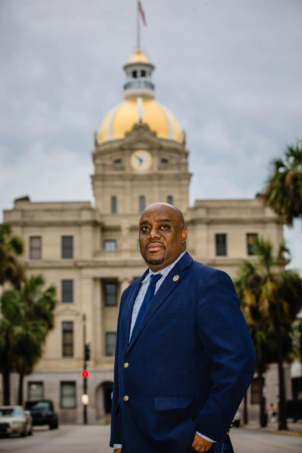 Savannah Mayor Van Johnson II stands in front of Savannah City Hall, where hundreds gathered Sunday, May 31, 2020, to peacefully protest the killing of George Floyd.