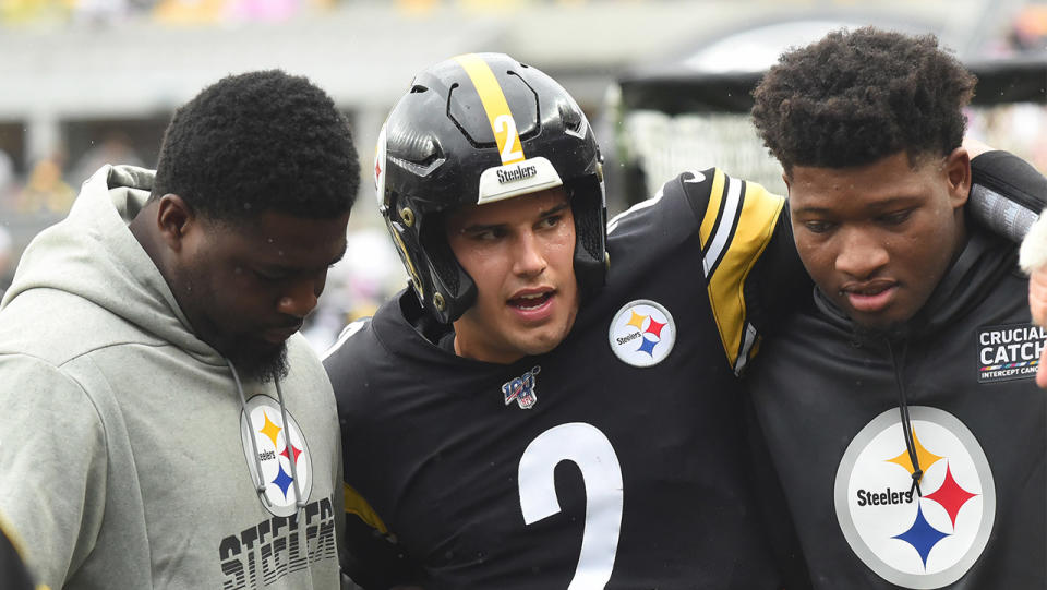 Steelers quarterback Mason Rudolph was knocked unconscious and hospitalised after taking a hit during their game against the Ravens on Sunday. (Reuters)