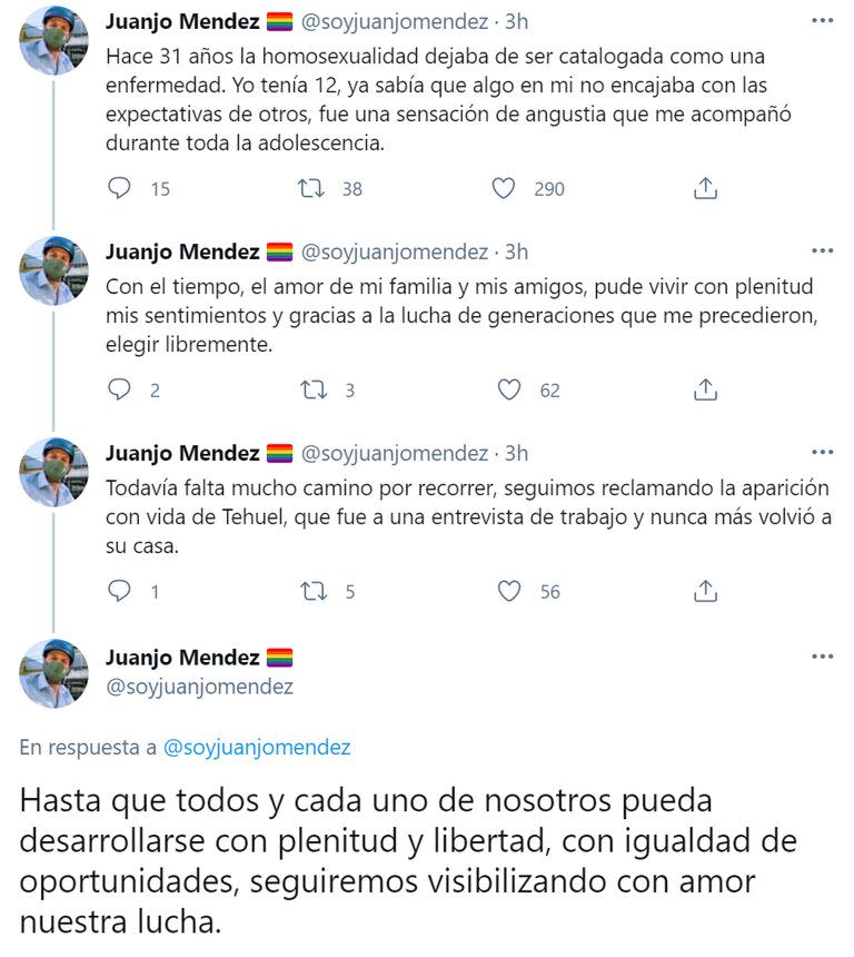 El hilo de Twitter de Juan José Méndez donde relató parte de su historia personal