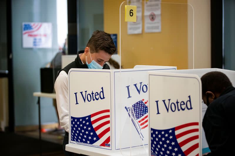 People vote at an early voting site in Arlington, Virginia