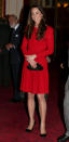 <p>During an arts reception at Buckingham Palace, Kate wore a vivd red Alexander McQueen dress with a bespoke Anya Hindmarsh clutch and black Prada pumps.</p><p><i>[Photo: PA]</i></p>
